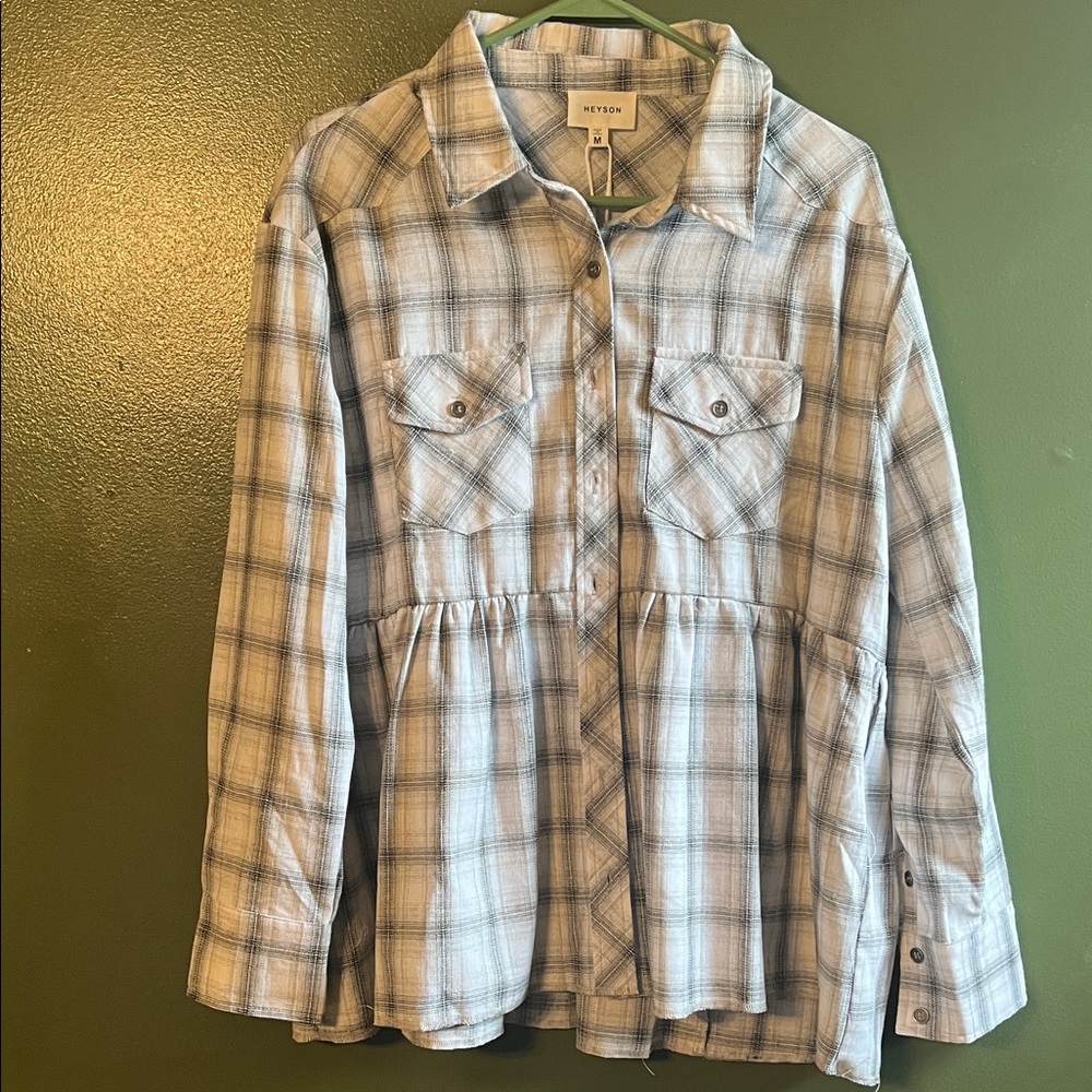HEYSON Women's Checkered Button Down Shirt in Blue and White